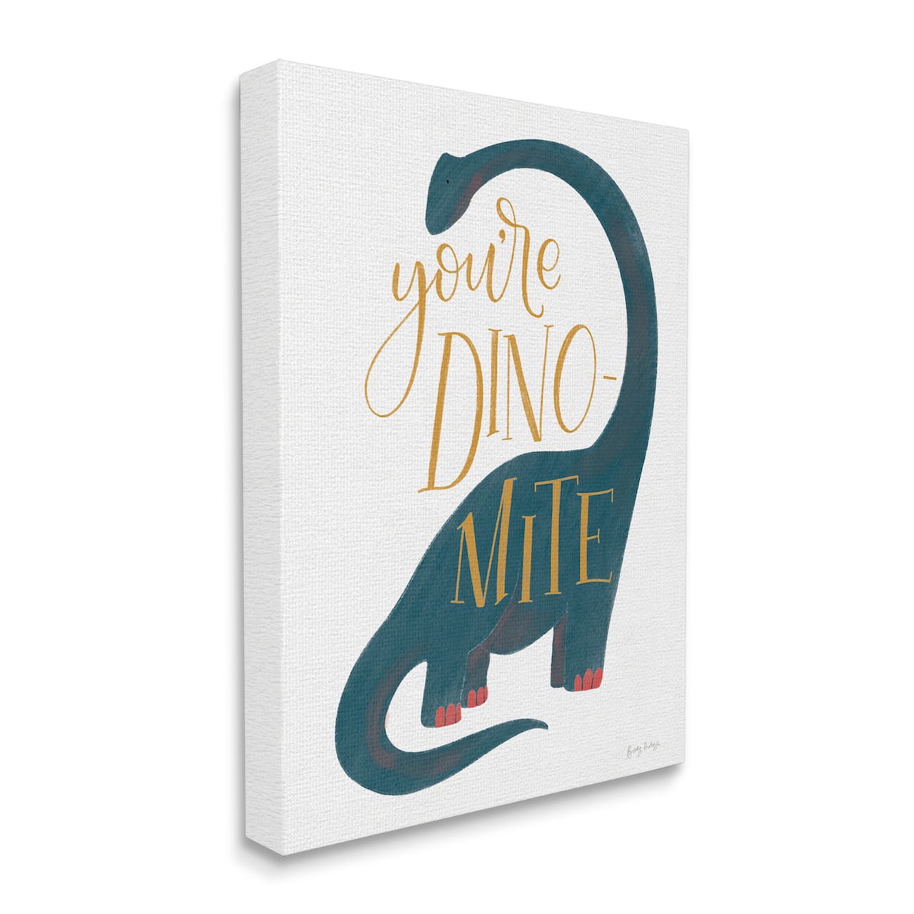 Stupell Industries You're Dino-Mite Phrase Blue Long Neck Dinosaur Canvas Wall Art